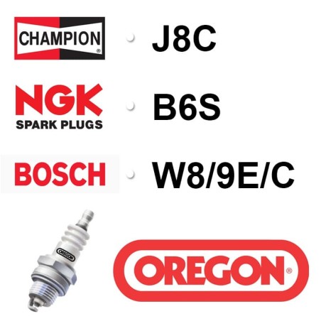 BOUGIE OREGON - CHAMPION J8C - NGK B6S - BOSCH W8/9E/C