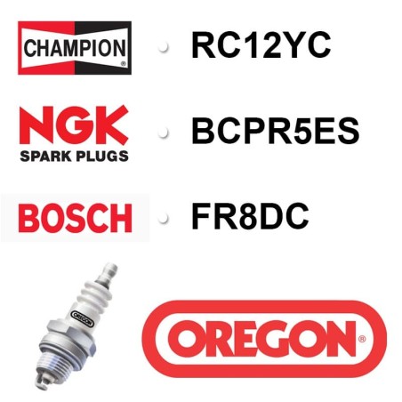 BOUGIE OREGON - CHAMPION RC12YC - NGK BCPR5ES - BOSCH FR8DC