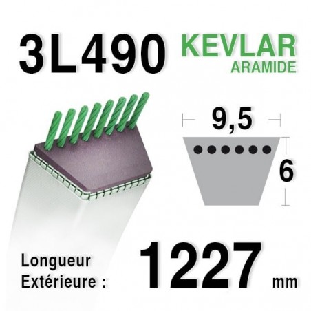 Courroie 9.5mm x 1227mm - 3L49 - KEVLAR - BOLENS 170146 - 170746