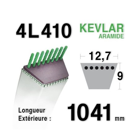 COURROIE KEVLAR 4L410 - 4L41 - HUSQVARNA 519653058 - JOHN DEERE AM35380-M43795-M75746 - MTD 7540201-7540234