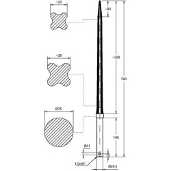 Dente caricatore frontale 760 mm SHW FT53