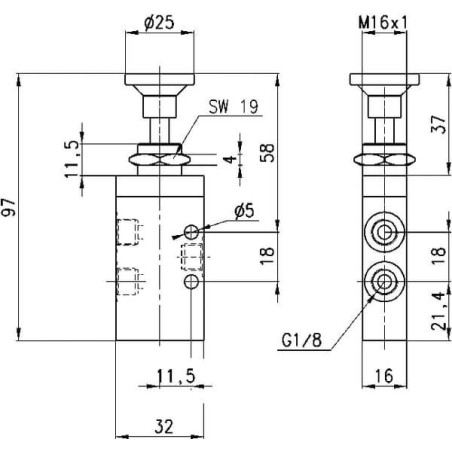 Válvula 3/2 push-pull CAMOZZI 338915