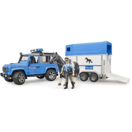 Land Rover Police miniature avec van pour chevaux BRUDER U02588