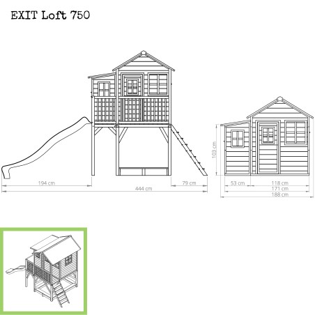 EXIT Loft 750 cabane de jeu en bois - vert