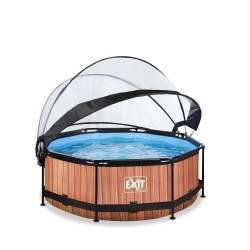 EXIT Piscine couverte Wood ø244x76cm avec pompe filtrante - marron