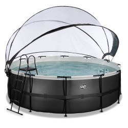 EXIT Piscine couverte Black Leather ø427x122cm avec pompe filtrante à sable - noir