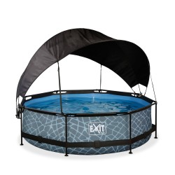 EXIT Piscine Stone ø300x76cm avec voile d'ombrage et pompe filtrante - grise