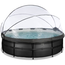 EXIT Piscine couverte Black Leather ø488x122cm avec pompe filtrante à sable et à chaleur - noir