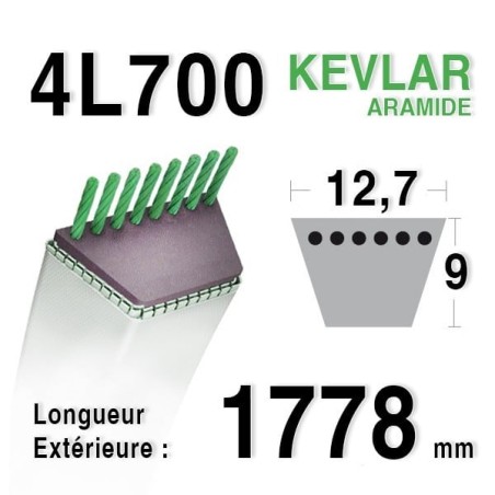 Courroie Kevlar 4L700 - 4L70 - AYP - ROPER 362828 D3 Ra - 62828 - 108505 - SIMPLICITY 1713549