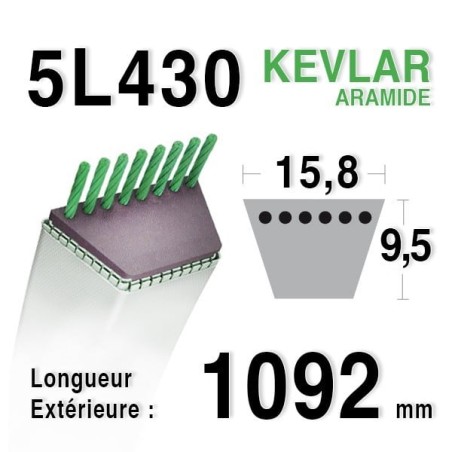 Courroie Kevlar 5L430 - 5L43 - AYP 11483 - Jacobsen 336481 - 336488