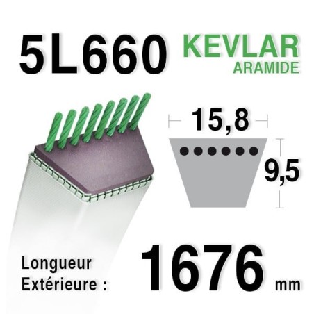 Courroie Kevlar 5L660 - 5L66 - MTD 7540127 - 90-47-230 - 75404211