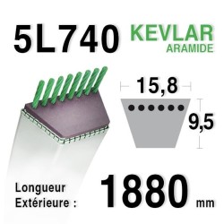 Courroie Kevlar 5L740 - 5L74 - MTD 7540371 à - AMF 302289 - Dixon 2412 - Westwood 2695